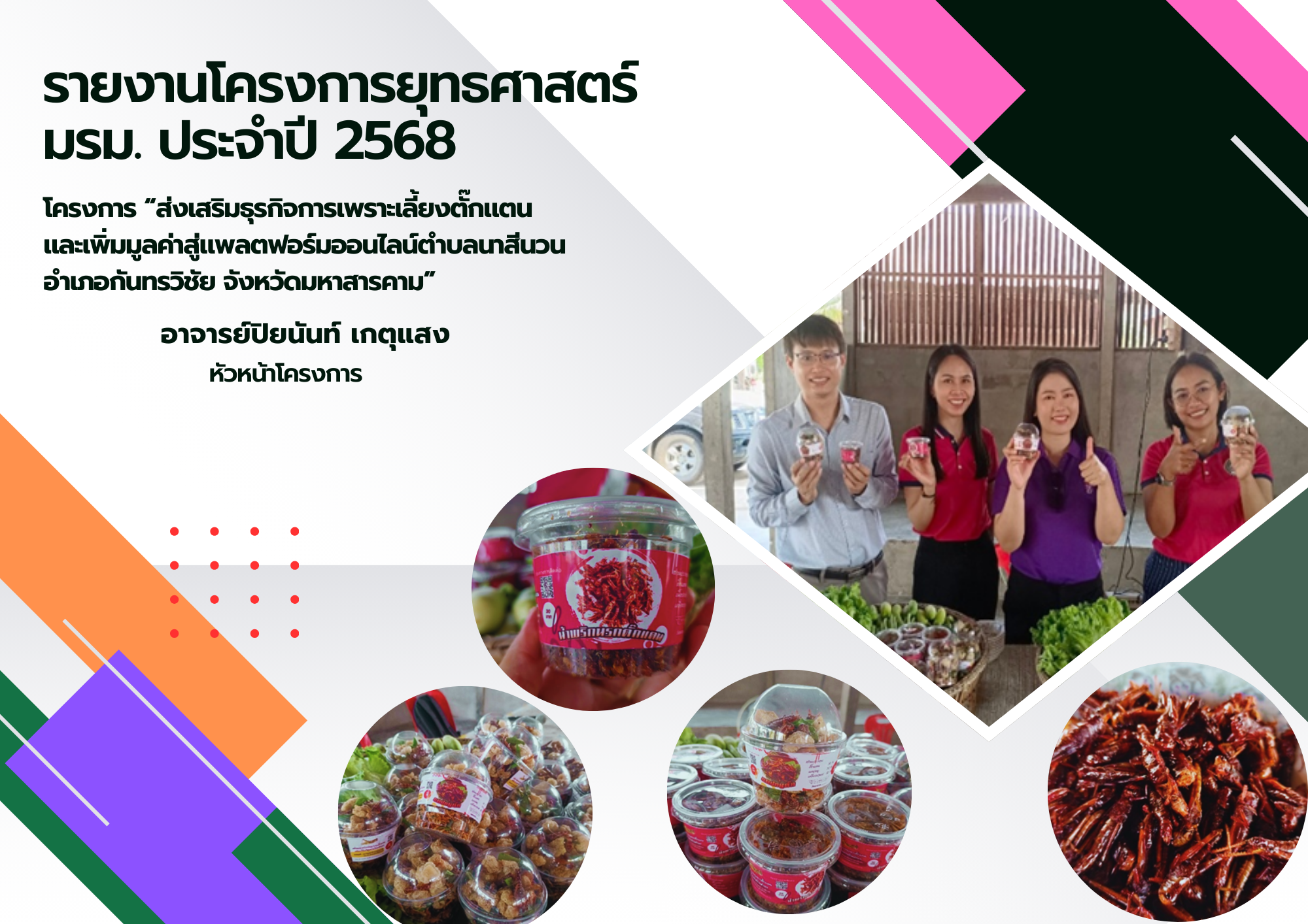 โครงการส่งเสริมธุรกิจการเพาะเลี้ยงตั๊กแตนและเพิ่มมูลค่าสู่แพลตฟอร์มออนไลน์ บ้านตำแย ตำบลนาสีนวน อำเภอกันทรวิชัย จังหวัดมหาสารคาม